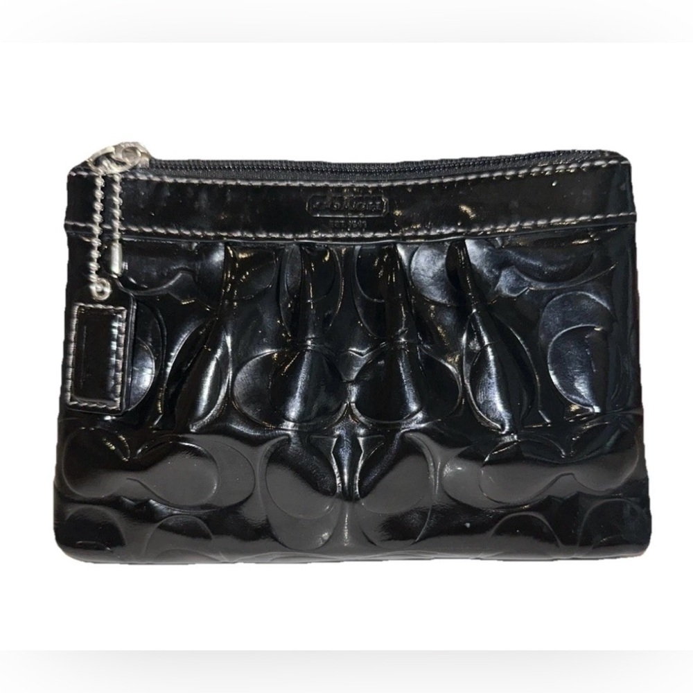 Coach VTG Y2K Monogram Patent Black Leather Wristlet Coin Purse NO WRIST STRAP